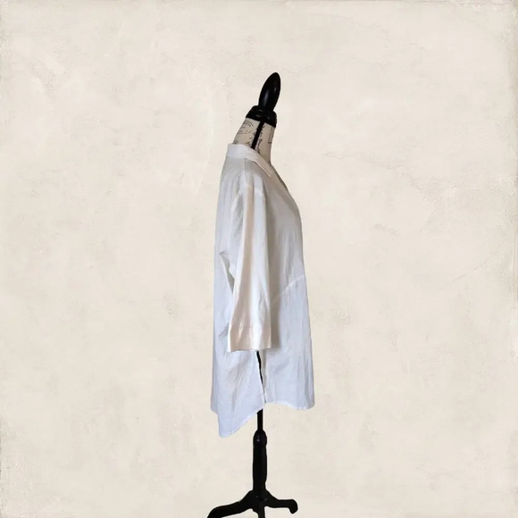 Zanzea Tunic White Blouse 3/4 Sleeve Longline Hi-Low Collared V-Neck Top Sz XXXL - Picture 5 of 9
